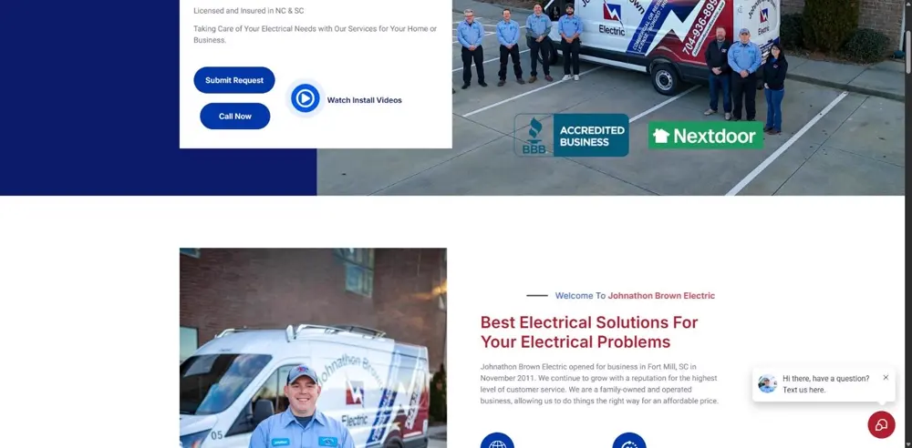 Homepage of Johnathon Brown Electric, an electrical contractor in Fort Mill, South Carolina